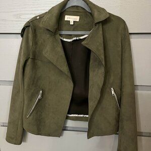 Philosophy Brand faux suede/leather Green Bomber Jacket, Size XS